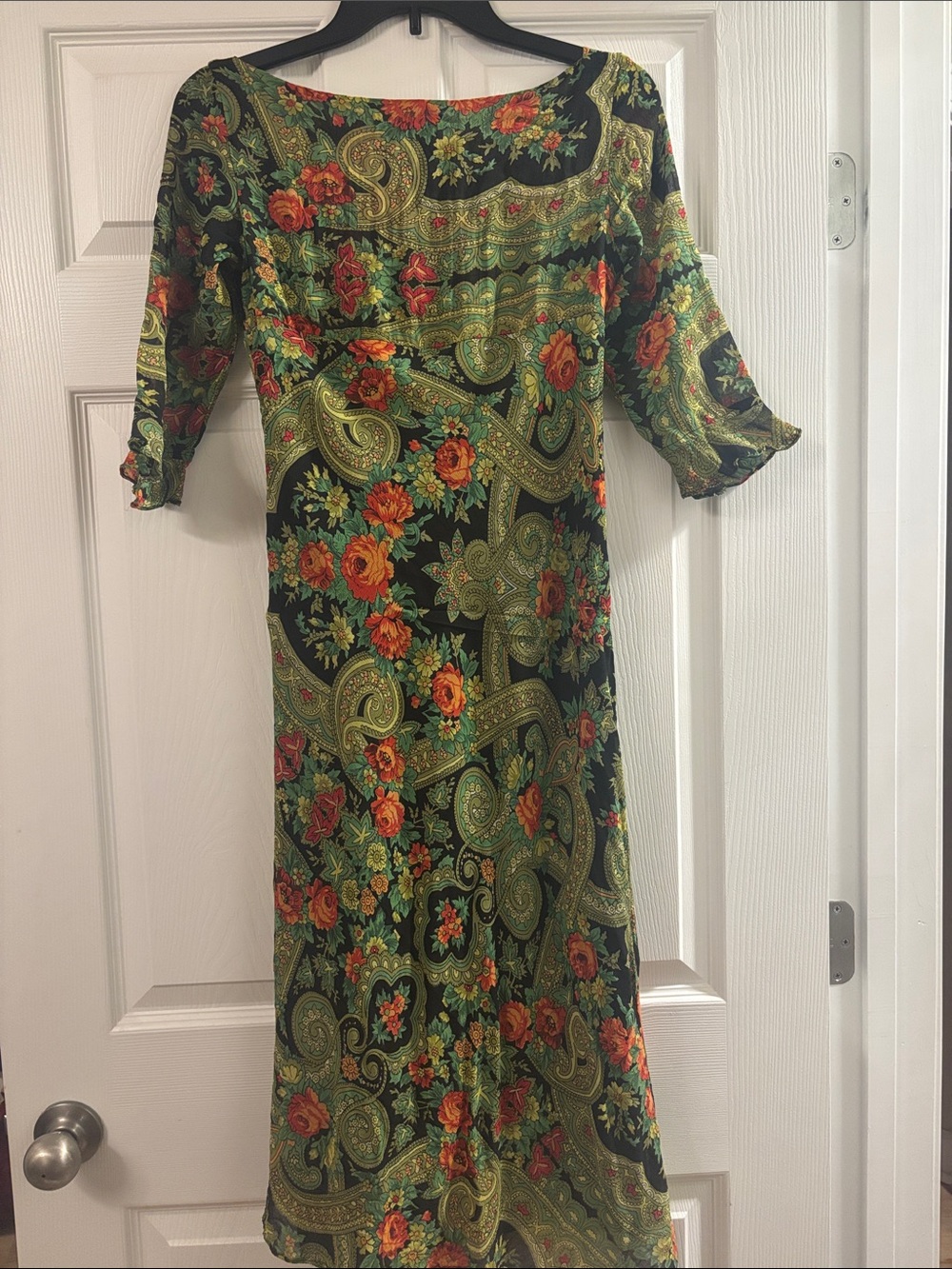Free People Green Paisley Midi Dress with Orange Floral Print - Picture 4 of 4